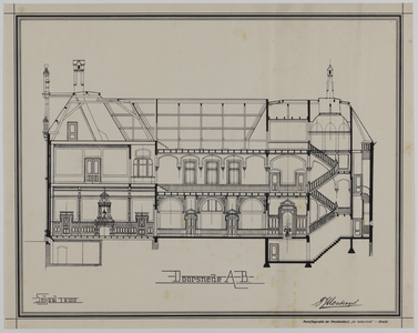 214892 Doorsnede van de te bouwen Sociëteit Sic Semper (Trans 19) te Utrecht.